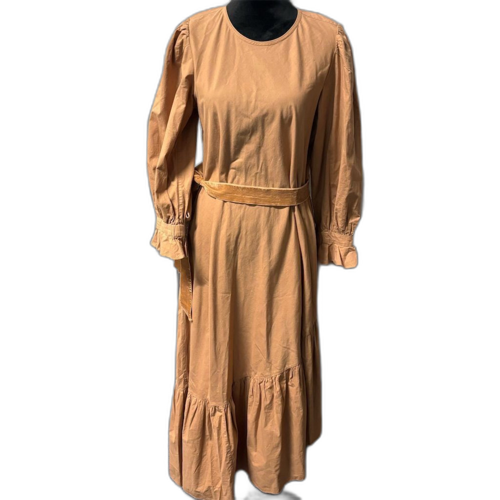 Doen Dress Women's M Brown Maxi Lantern Sleeve Velvet Belt Charlotte‎ Trad Wife